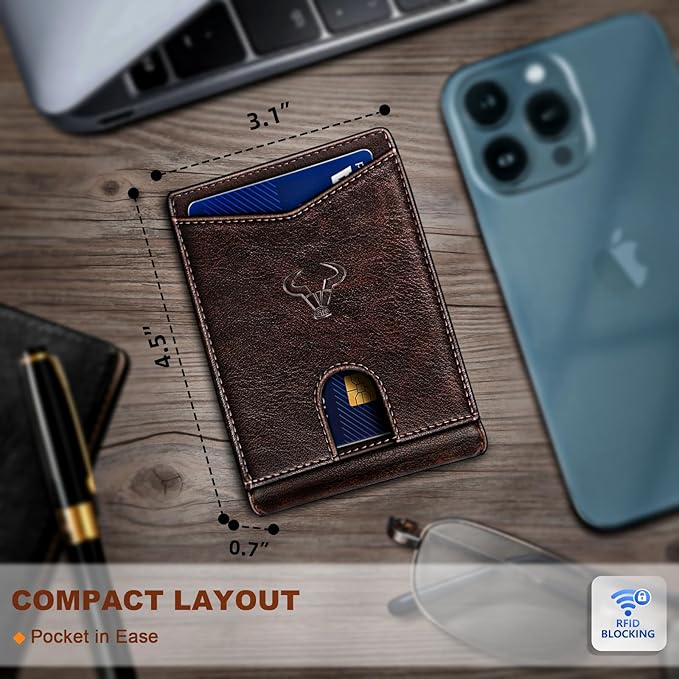 BULLIANT Men Wallet, Slim Leather Wallet Front Pocket Card Holder Gift For Men 11 Slots RFID Blocking