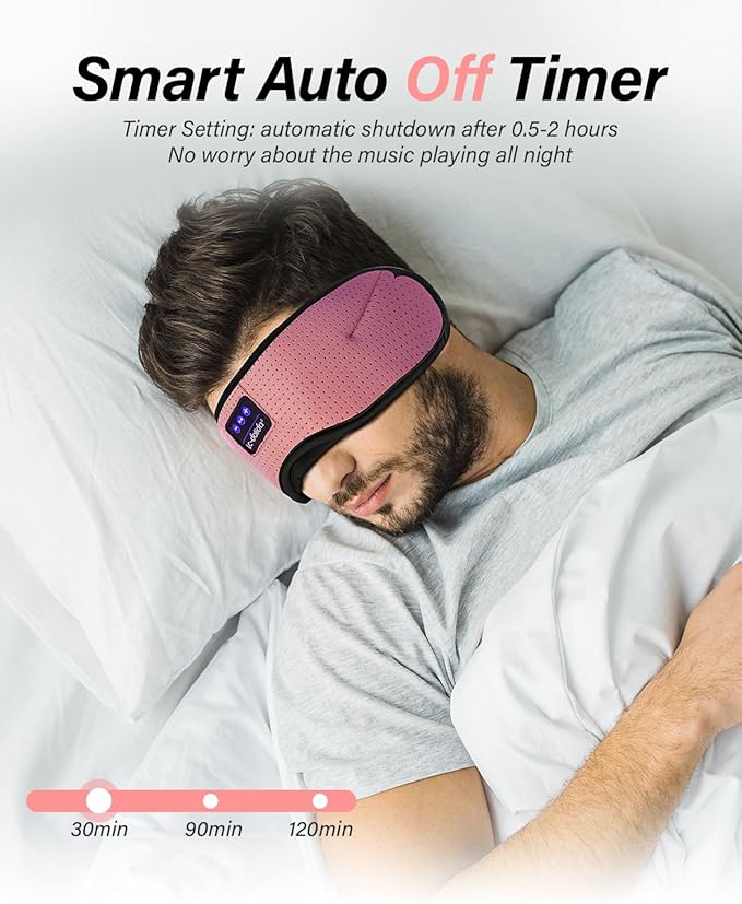 LC-dolida Sleep Headphones, White Noise Bluetooth Sleep Mask 3D Wireless Eye Mask Sleeping with Timing, Sleep Mask with Bluetooth Headphones for Side Sleepers Travel Yoga