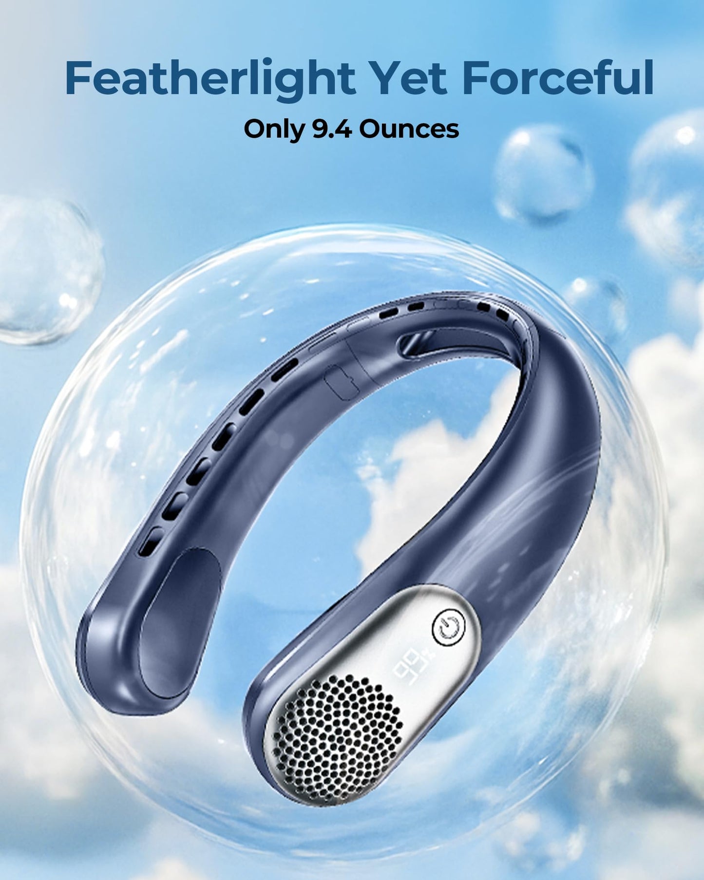 wegte Portable Neck Fan Rechargeable, 3 Speed Settings, Wearable Bladeless Neck Fan, 360°Personal Fan Neck Cooler with 4000mAh Battery,Twistable Lightweight and Quiet–Birthday Gift for Women-Blue