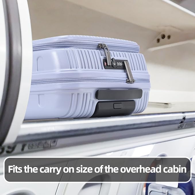 2 Pieces 20/29 Luggage Sets, 20 Inch Cabin Luggage with Front Pocket & 29 Inch Side Opening Suitcase, Ligthweight ABS+PC Hardshell, TSA Lock with HINOMOTO 360° Wheels, Lilac Purple