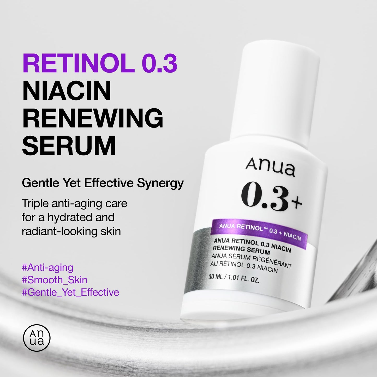 Anua Retinol Serum for Anti-Aging, Textured skin | 0.3% Retinol, 5% Niacinamide, 20+Soothing Ingredients Gentle for Beginner (30ml /1.01 fl.oz.)