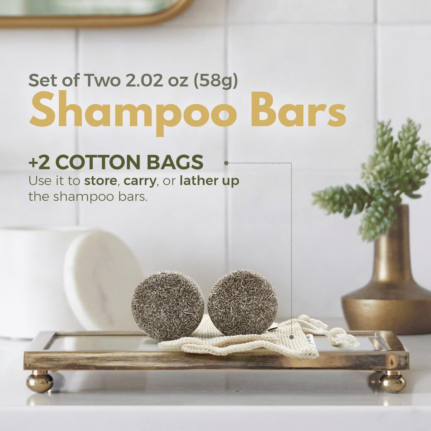 AIRNEX Black Rice Water Shampoo - Fermented Rice Water, Argan Oil & Murumuru Butter for Hair Growth, Moisture & Shine - Set of 2 Bars + Cotton Bags - Sulfate-Free, All-Natural (4.04 oz)