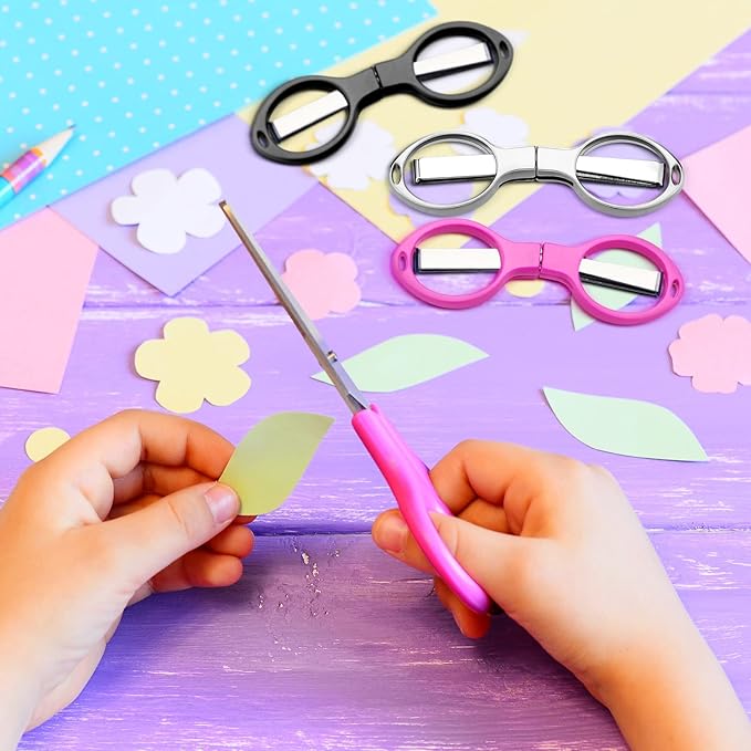 25 Pcs Mini Folding Scissors Small Foldable Travel Stainless Steel Portable Shears Bulk Badge Scissors for Nurses Glasses Shaped Anti Rust Sewing Cutter for Nurse Week Gifts School Office