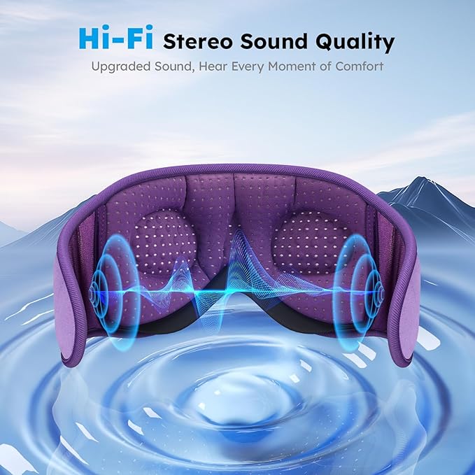 LC-dolida White Noise Sleep Mask, 3D Sleep Headphones with 16 Soothing Sounds, Bluetooth 5.4 Sleep Eye Mask with Timer, Total Blackout Sleeping Headphones for Side Sleeper(Purple)