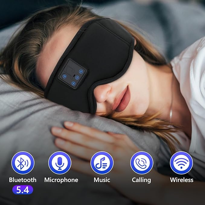 Aurya Sleep Mask with Bluetooth Headphones, 3D Eye Mask for Sleeping, 5.4 Wireless Sleeping Headphones with Ultra-Thin HD Stereo Speaker for Side Sleeper, Office Nap, Air Travel, Meditation