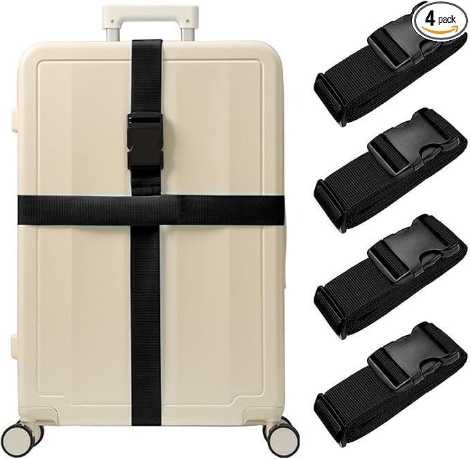 4PCS Luggage Straps for Suitcases & 2PCS Tags Set for Easy Identification,Travel Accessories for Safety,Luggage Strap for Travel Suitcase & Bag Closure,Black