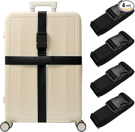 4PCS Luggage Straps for Suitcases & 2PCS Tags Set for Easy Identification,Travel Accessories for Safety,Luggage Strap for Travel Suitcase & Bag Closure,Black