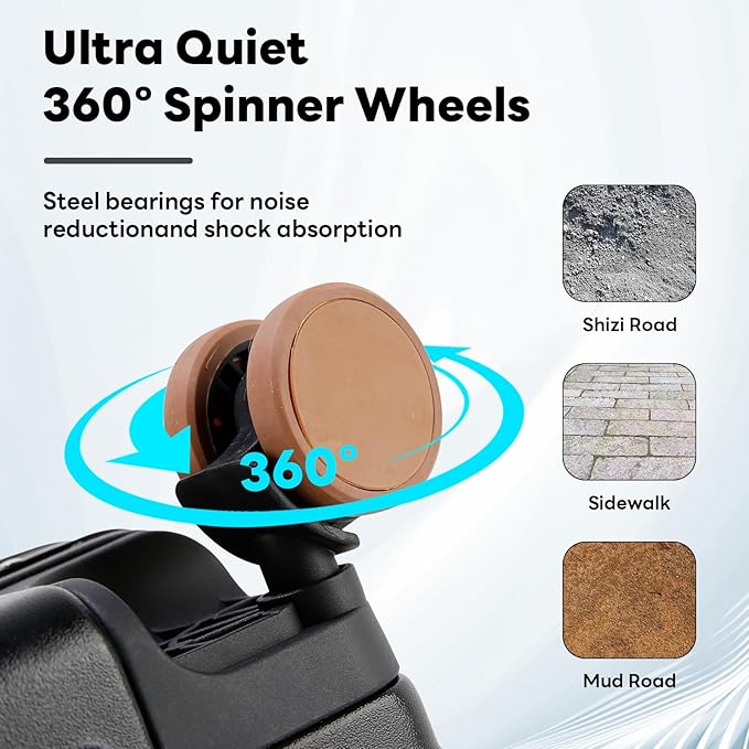 18 Inch Carry On Luggage Suitcase Locks TSA Approved Hardside Lightweight Suitcase with Cup Holder TSA Lock Carry On Luggage with USB Port Phone Holder Suitcases with 360° 8 Double Spinner Wheels