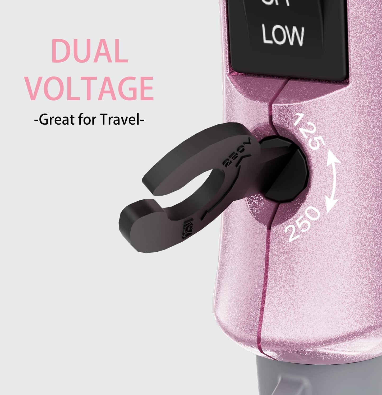 DAN Technology Travel Hair Dryer,Dual Voltage HairDryer,Mini Blow Dryer with Concentrator,Small Hair Dryer with Diffuser,European hairdryer with European Plug,Pink Blow Dryer for Women