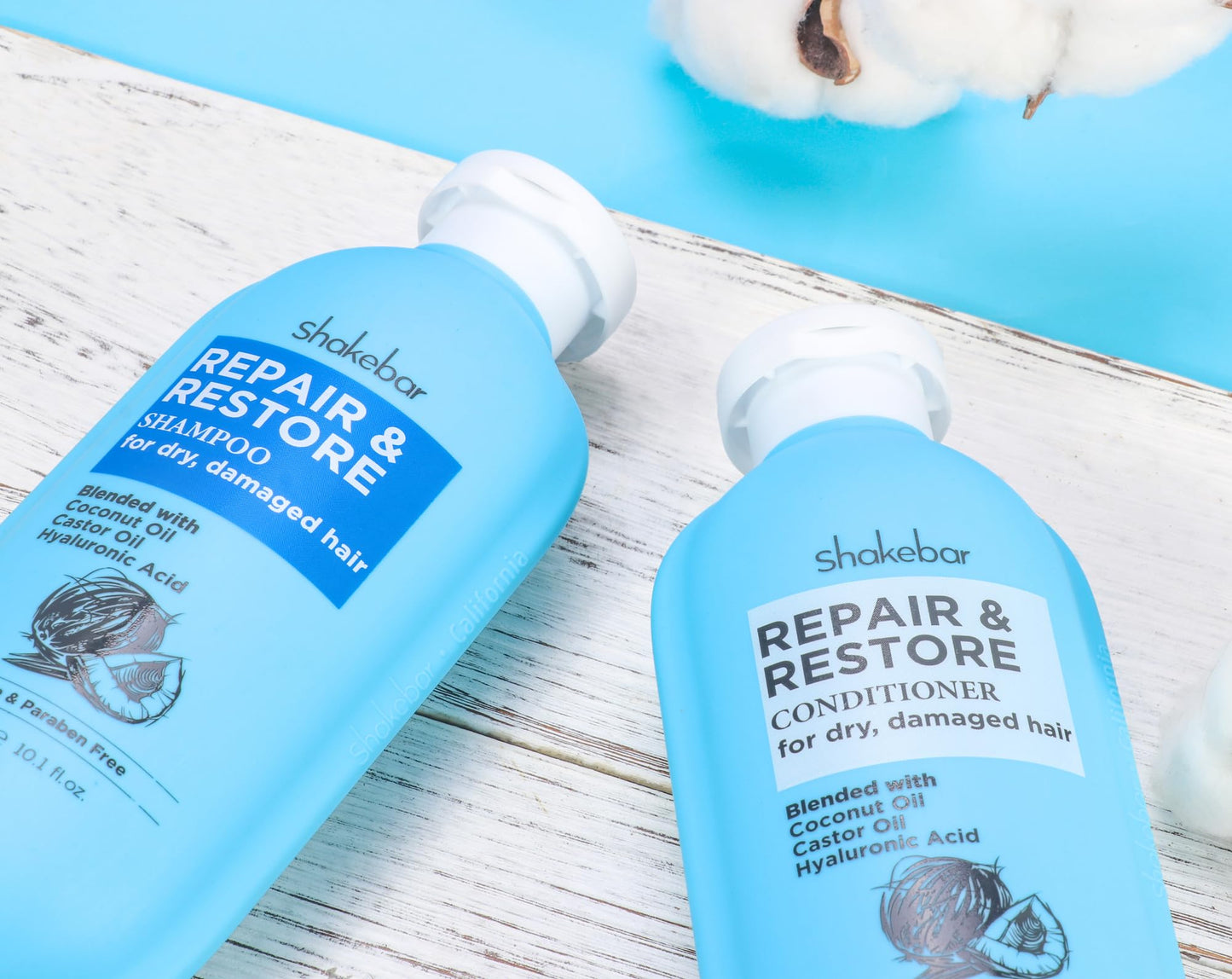 SHAKEBAR Coconut Shampoo and Conditioner, Natural Castor Oil Shampoo and Conditioner, Moisturize Dry & Damaged Hair, Hydration & Softens, Sulfate & Paraben Free.300ml / 10.1fl Oz.