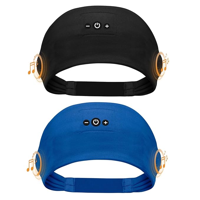 2PCS Sleeping Headphones, Headband Headphones with HD Stereo Speakers, Bluetooth Headband for Sports, Running, Workouts, Yoga, Travel, Gift - Black&Blue