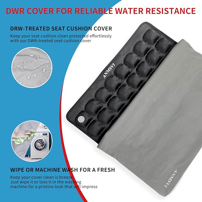 Air Inflatable Pressure Relief Seat Cushion for Wheelchair, Car, Office, Home Living, Adjustable Firmness for Coccyx, Sciatica Pain Relief, Tailbone Pain Relief, 18x17 inches with Grey Cover