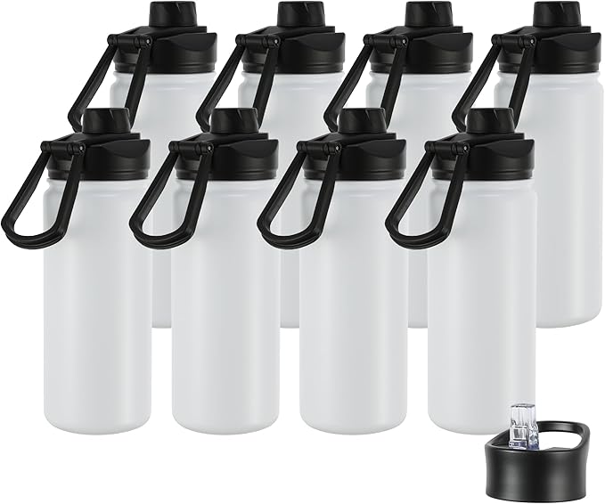 16 oz Insulated Water Bottle with Straw Lids, Stainless Steel Kids Water Bottles for School, Double Wall Vacuum Metal Water Bottle with Straw & Wide Mouth Lid, Polar 8 Pack
