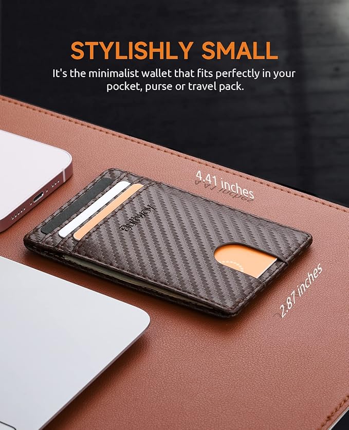 Buffway Mens Slim Wallet, Minimalist Thin Front Pocket Leather Credit Card Holder with RFID Blocking for Work Travel