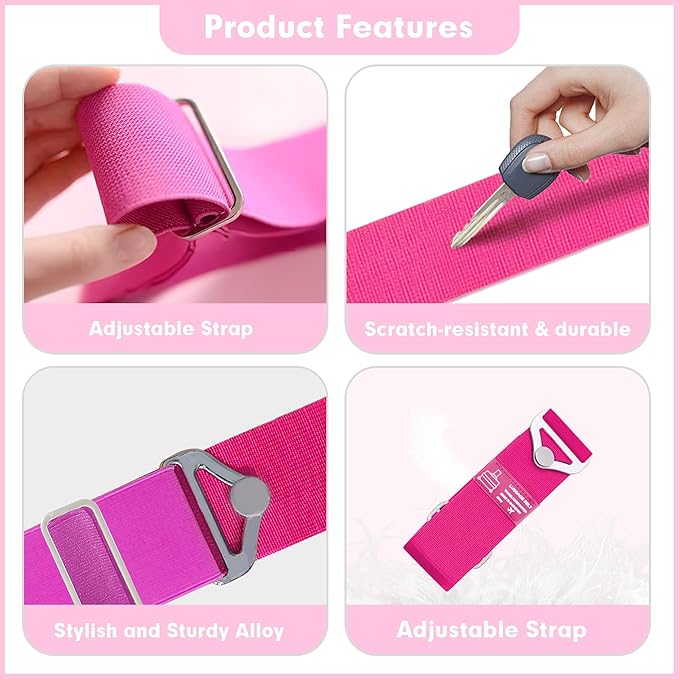 2-in-1 Travel Belt for Luggage Over Handle, Luggage Belt for Carry on Bag, Suitcase Straps, Add a Bag Bungees Luggage Straps Adjustable with Alloy Buckle,Hands-Free for Airport (Pink, 2 Pack)