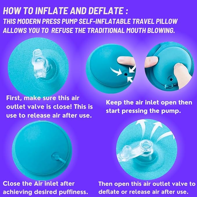 Vorgato Luxury- Inflatable Travel Pillow - Pocket Size - Camping Pillow - Airplane Pillow - with 3D Eye Mask and Earplugs- Airplane Essentials - Travel Neck Pillows for Airplanes - PVC Flock