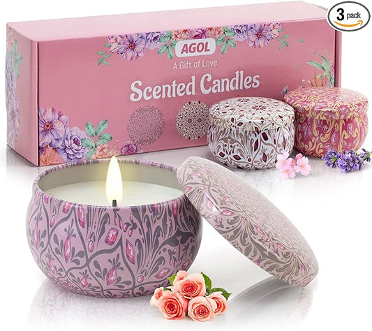 Candles Gifts for Women 3 Pack 2.5 oz Natural Floral Lavender Cherry and Rose Candles Set, Aromatherapy Candles for Home Scented, Portable Small Jar Candles Set for Travel, Spa, Bath, Yoga
