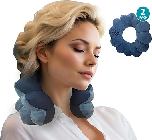 Total Pillow Donut Pillow for Airplane & Travel, Sleeping Neck Pillow, Microbead Comfortable Pillow for Neck, Head, Back, Lumbar & Pelvic Support, Twists to Many Positions - 2 Pack, Blue