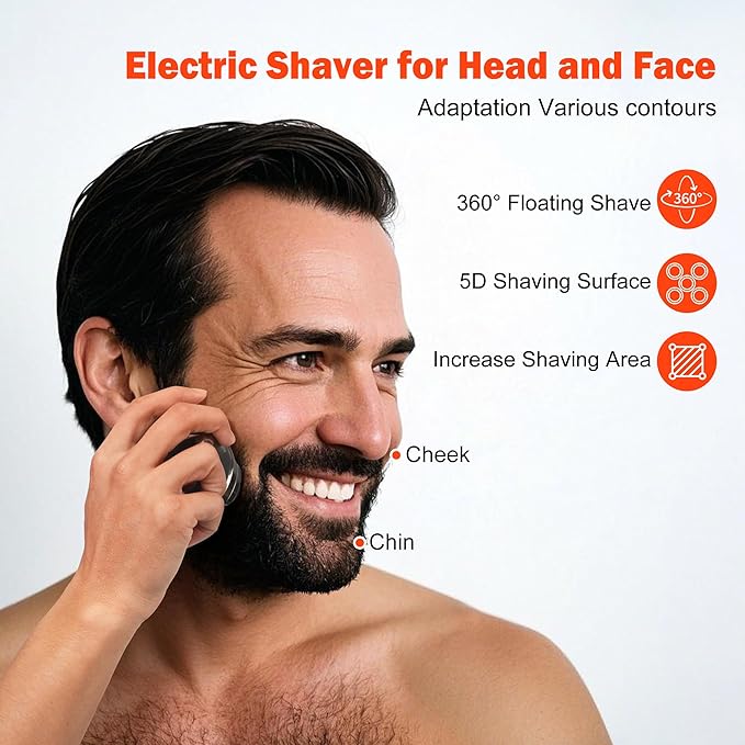 5D Head Shaver for Bald Men, IPX7 Waterproof Electric Shaver with LED Display, 2-Speed Cordless Rotary Razor for Face Nose Beard, Wet/Dry USB-C Charging Gift for Men