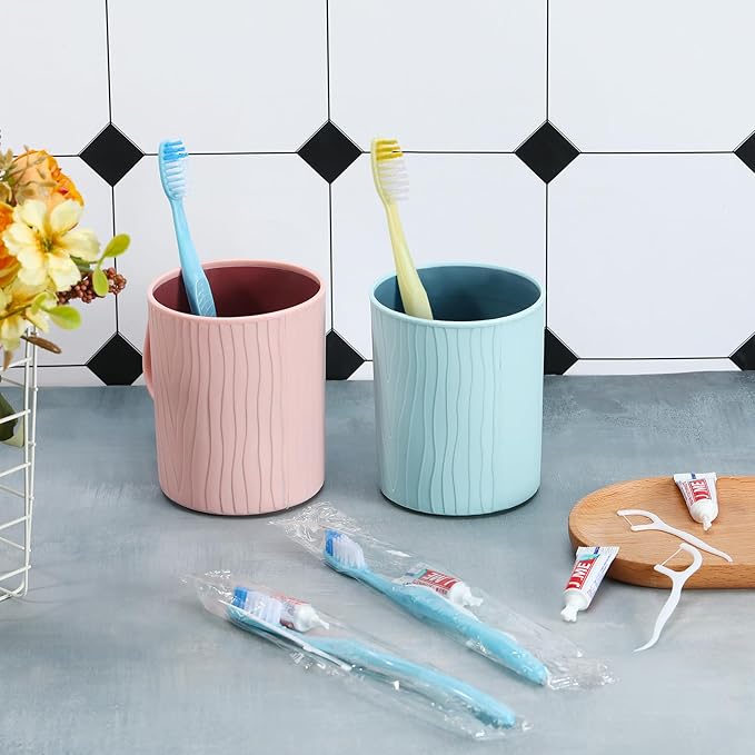 300 Sets Bulk Disposable Toothbrushes Toothpaste Floss Individually Wrapped Dental Floss Pick Kit Homeless Hygiene Kit Bulk Homeless Care Package Supplies for Travel Hotel (Blue,Pink)