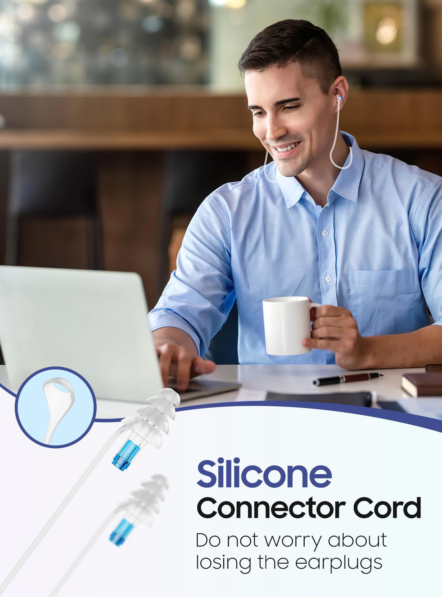 Ear Plugs for Airplane Pressure Relief, 2 Pairs Adults Soft Silicone Reusable Airplane Earplugs 26dB, with Silicone Connector Cord, Travel Essentials for Flying, Ear Protection Earplugs for Plane