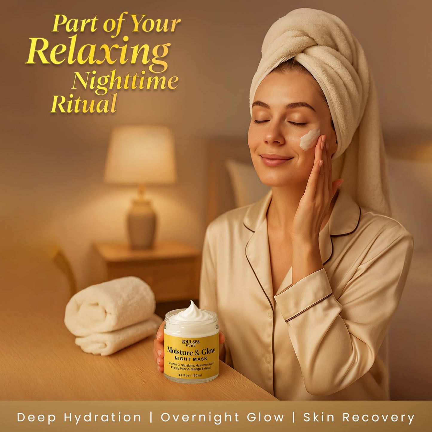 SOULSPA PURE Hydrating Face Mask – Overnight Face Mask with Hyaluronic Acid, Vitamin C, Squalane, Prickly Pear & Açaí – Deep Moisture for Dry Skin – 4.4 fl oz