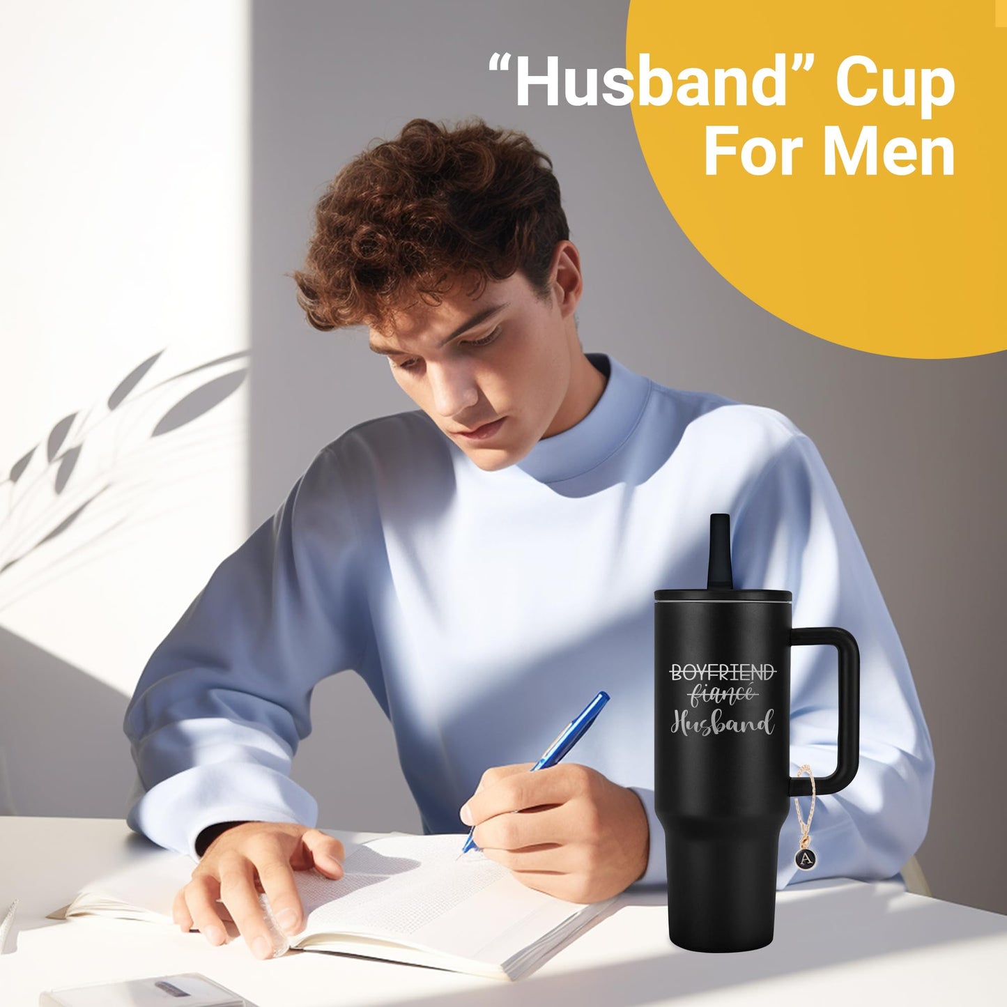 Wedding Gifts for Couples 2025 Husband and Wife 40 oz Tumbler Cup for Couples with Handle Lids Straws Letter Charm Accessories 2 Pack Engagement gifts for Couple Bridal Shower Gifts for Bride Groom