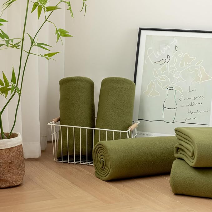 CAI TENG Fleece Throw Blankets Lightweight Warm Soft Cozy Dog Blanket Bulk 6 Pack Fleece Blanket Solid for Home, Bed, Sofa, Dorm, Office, Gifts, Outdoor Olive Green 50 x 60 inch