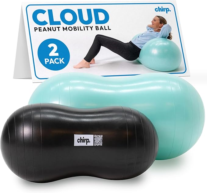 Chirp Cloud Peanut Mobility Ball for The Back, Physical Therapy Massager for Adults, Exercise Balance Ball, Sensory Therapy Toys for Autism & ADHD - 2 Pack (Mint 100x50cm, Black 60x30cm