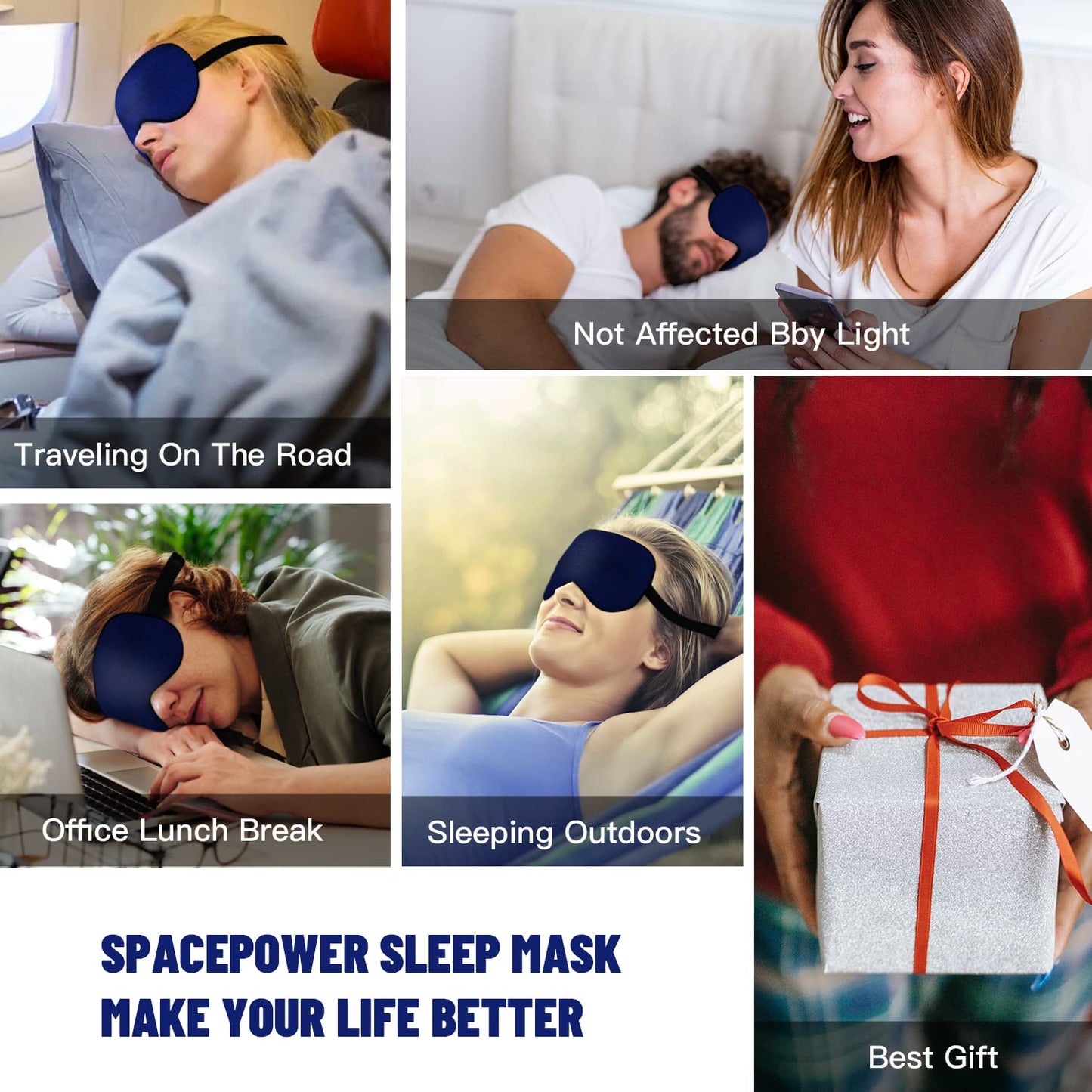 Silk Eye Mask with Adjustable Strap, Satin Blackout Sleeping Mask for Men&Women, Comfortable Blindfold Eyeshade for Night Sleep(Blue)