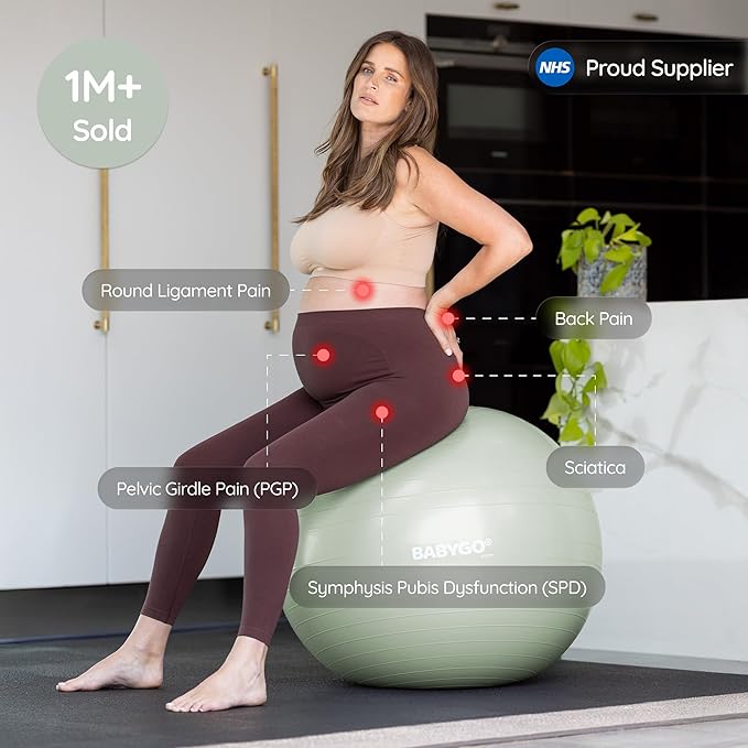 BABYGO Birthing Ball - Pregnancy Yoga Labor & Exercise Ball & Book Set Trimester Targeting, Maternity Physio, Birth & Recovery Plan Included Anti Burst Eco Friendly