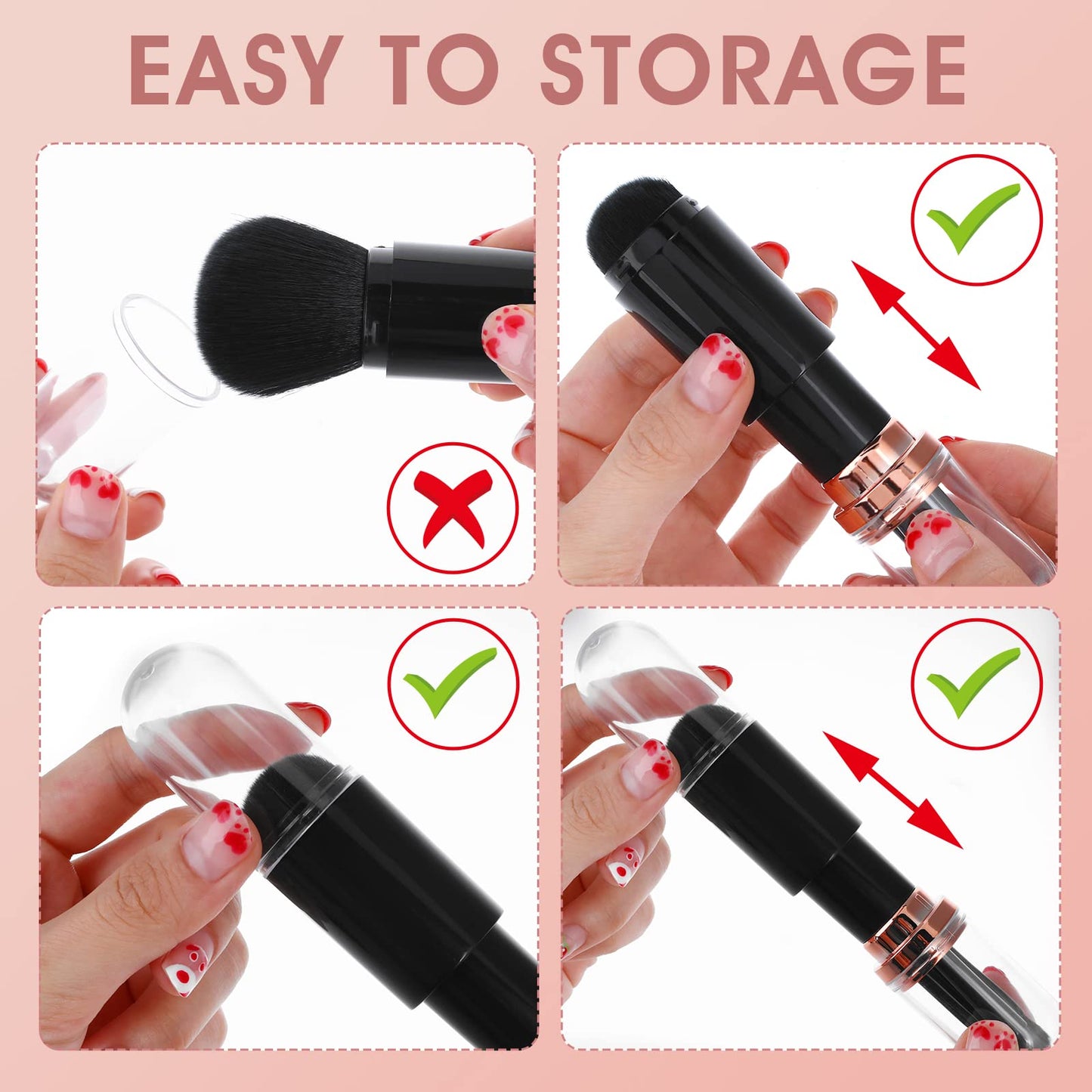 Molain Mini Makeup Brush Set - 4 in 1 Portable Travel Lip, Highlight, Eyeshadow, Foundation Blending Powder Brush Set (Black)