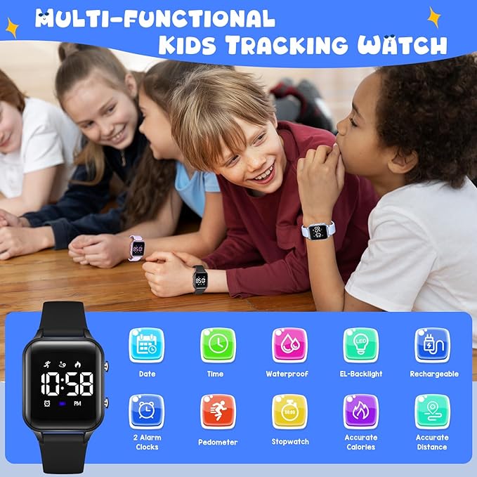 Kids Digital Watches for Boys Girls, Sports Watch with Fitness Tracker, Pedometer, Alarm Clocks, Stopwatch, No App Needed Waterproof Kids Watch, Gift for Teens Student Girls Boys Ages 5-14