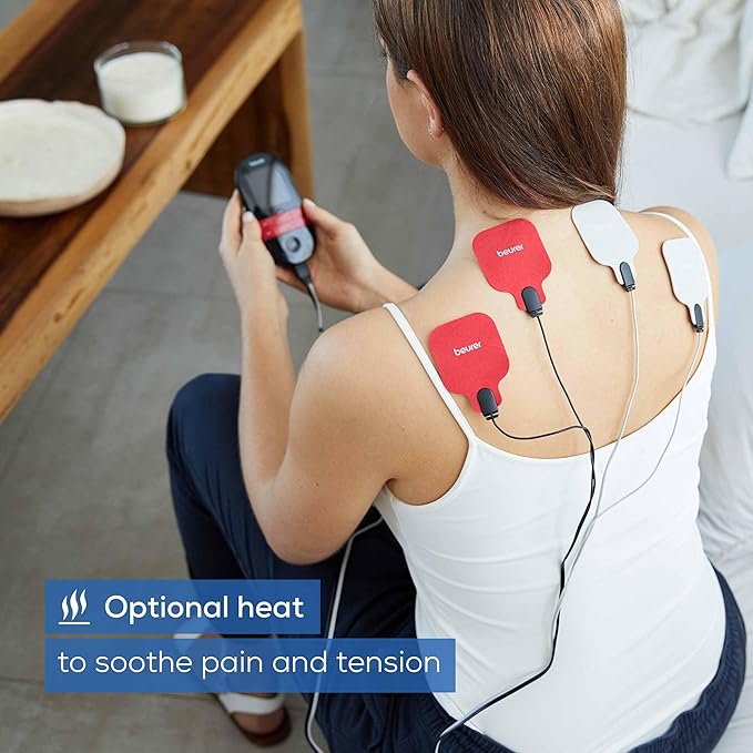 Beurer EM59 Digital 3-in-1 TENS, EMS & Heat Therapy Device for Pain Relief and Massage, Muscle Stimulator with 2 Adjustable Channels, 64 Applications, Timer Function