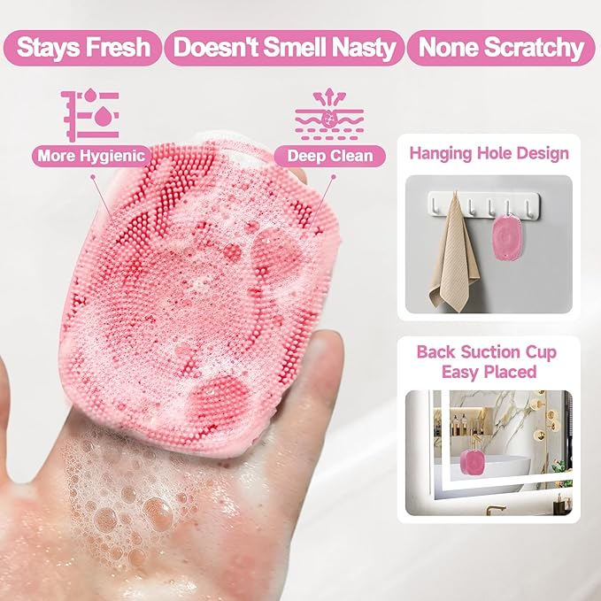 2 PCS Face Scrubber, Soft Silicone Face Exfoliator with Suction Cup for Man and Women Deep Skin Clean, Gentle Facial Cleaning Brush Suitable for All Sensitive Skin (Pink)