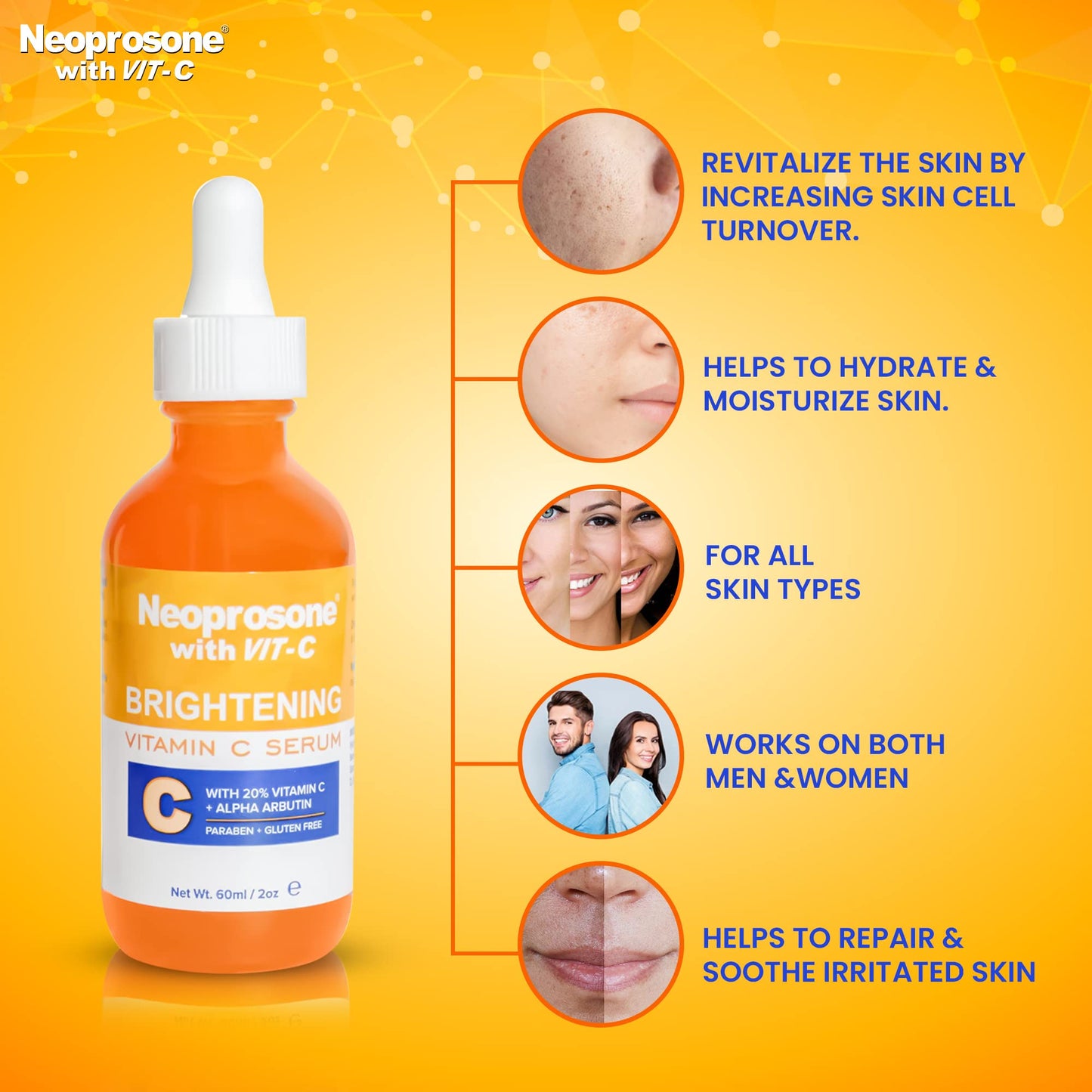Neoprosone Brightening Serum - 2 Fl oz / 60ml - Formulated to Fade Dark Spots and to Prevent Skin Discolouration, with Alpha Arbutin Complex and Vitamin C
