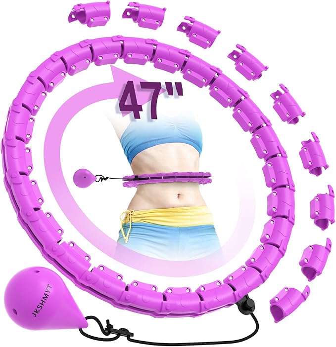JKSHMYT Weighted Hula Circle Hoops for Adults Weight Loss, Infinity Fitness Hoop Plus Size 47 Inch, 24 Detachable Links, Exercise Hoop Suitable for Women and Beginners