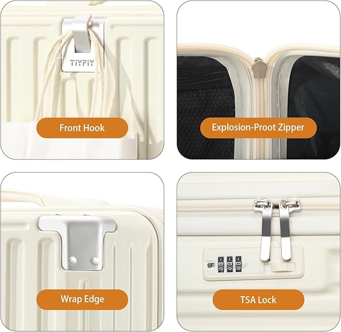 20 Inch Carry On Luggage With Cup Holder & USB Port, Airline Approved TSA-locked Luggage, Lightweight PC Material Travel Suitcase With 360° Spinner Wheel (20in-White, 20in)