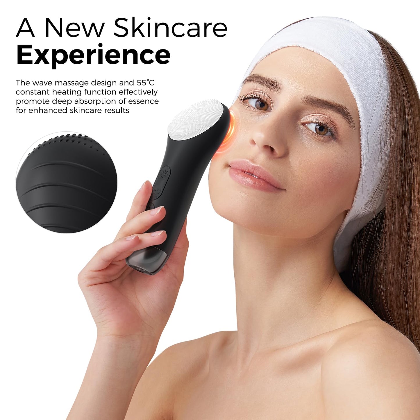 Ccigedy Facial Cleansing Brush Face Scrubber - Rechargeable Electric Face Cleansing Brush with 4 LED Gentle Light Liquid Silicone Modes Exfoliator,IPX7 Waterproof Ideal Gift for Men and Women-Black