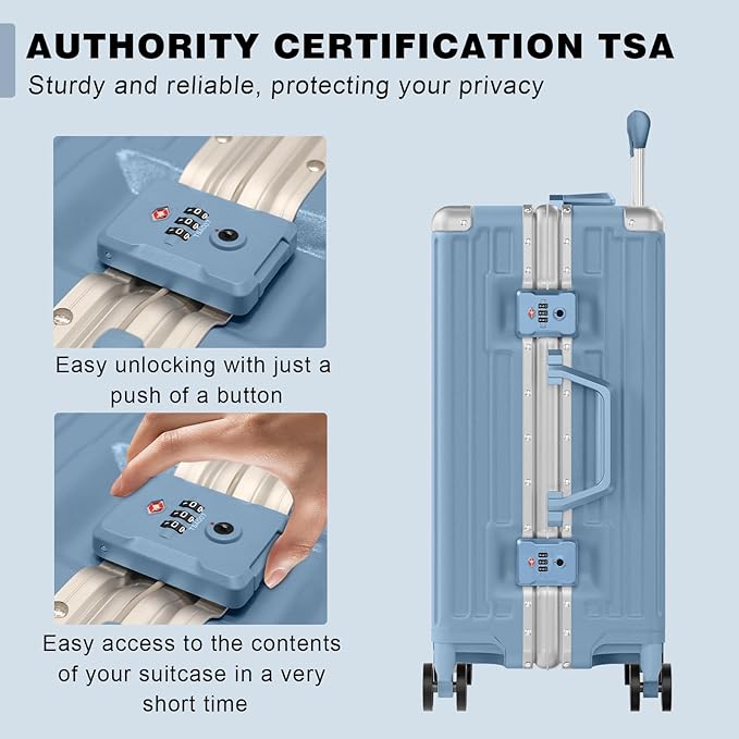 AnyZip Carry On Luggage PC+ABS Aluminum Frame Zipperless Luggage Hard Shell Suitcase with TSA Lock Double Spinner Wheels 20 Inch Haze Blue