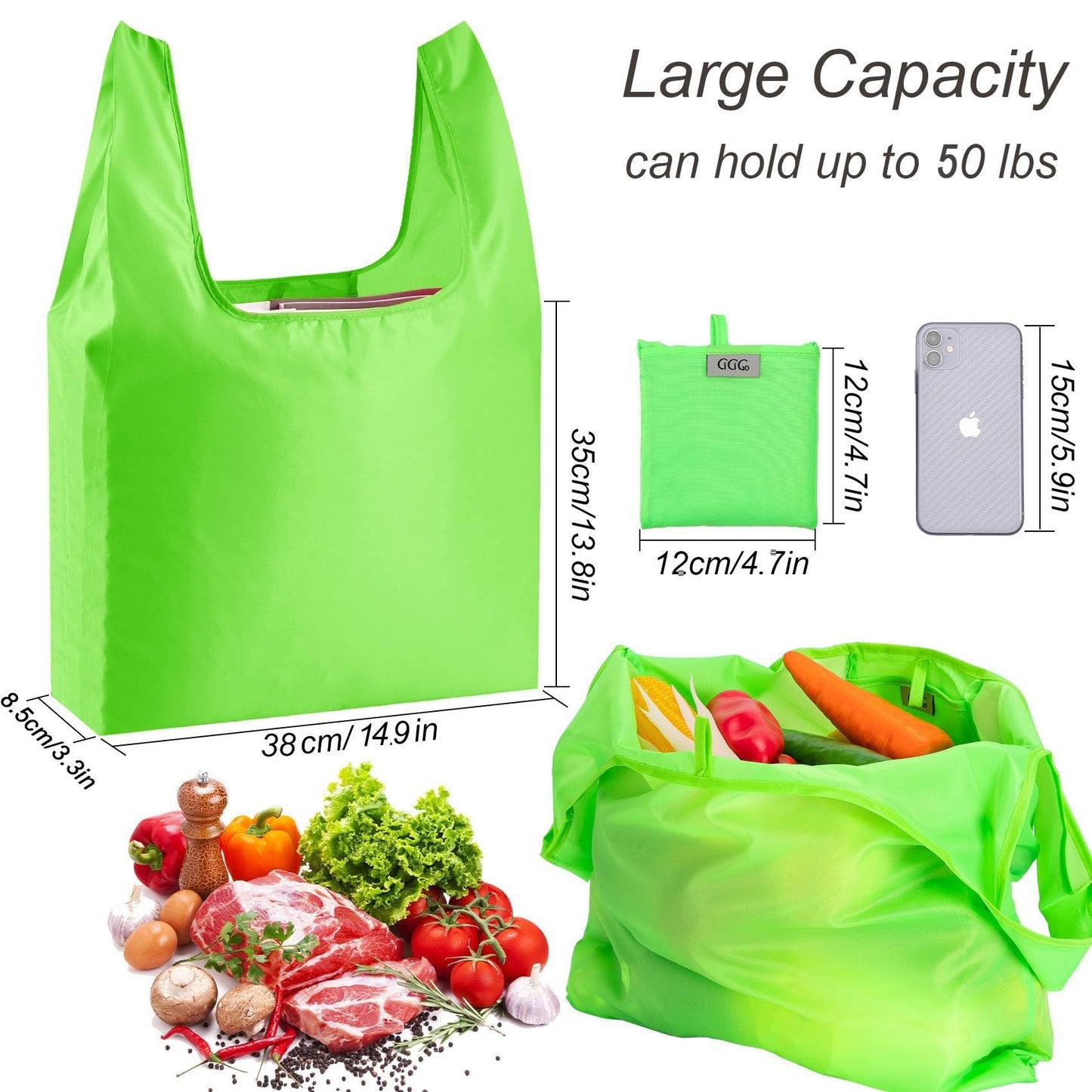 CiCiGo Large Reusable Bags Shopping Washable Foldable 6 Pack Grocery Bags Heavy Duty Lightweight Folding Gift Tote Bag Durable Polyester Color
