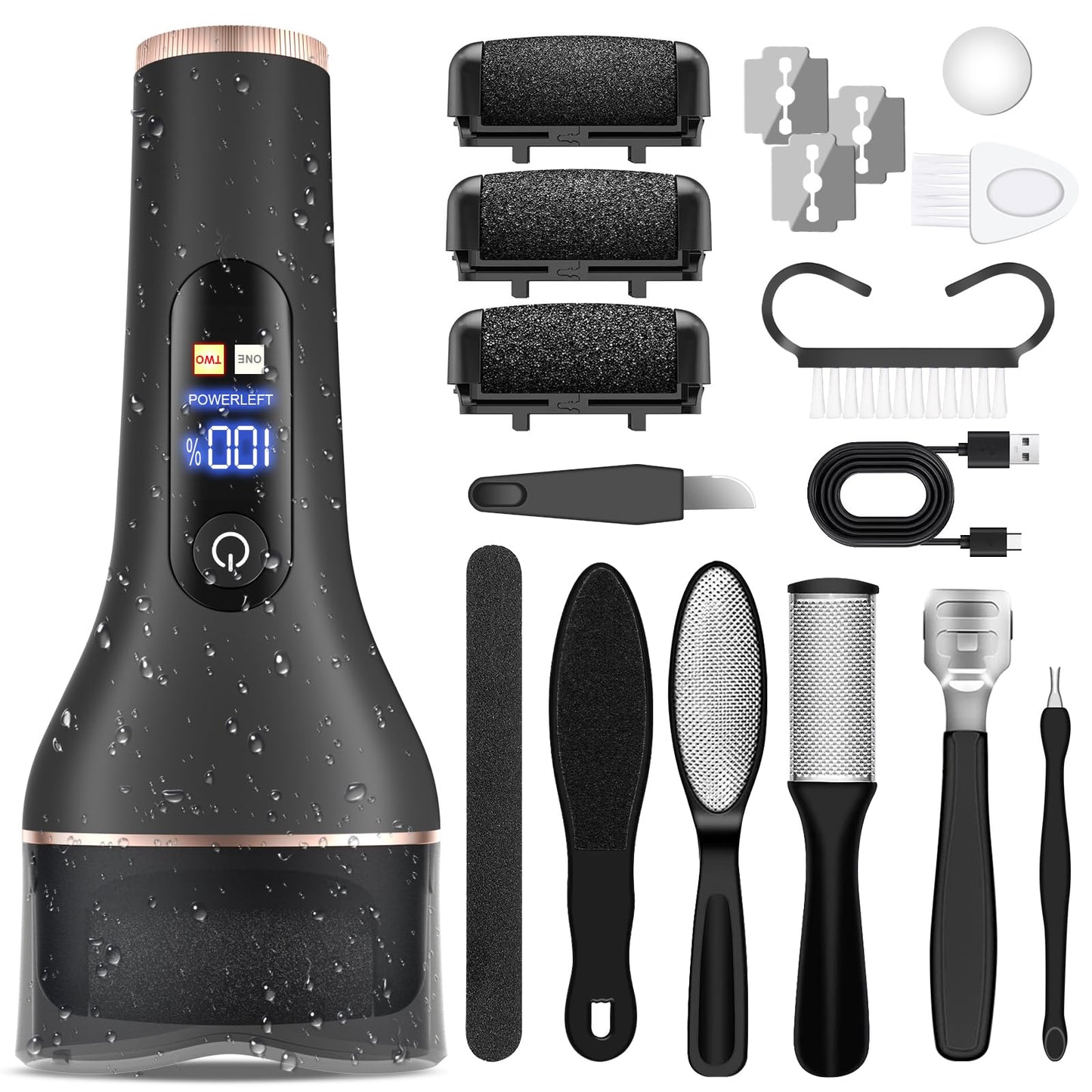 AdamPark Electric Callus Remover for Feet,Rechargeable & Waterproof Pedi File, 2-in-1 Wet/Dry Foot Scrubber for Hard Cracked Dead Skin, Portable Pedicure Tool with Professional Grinding Heads