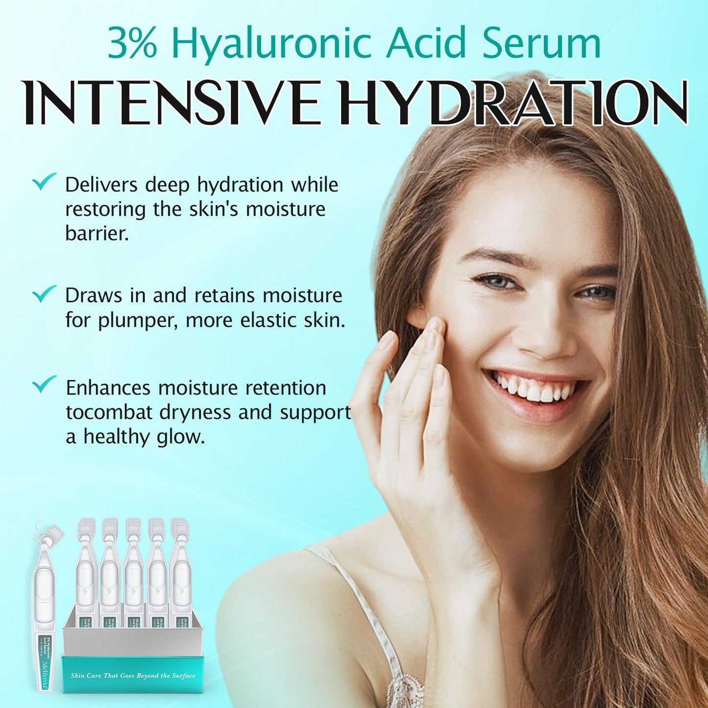 Meifenla 3% Hyaluronic Acid Serum for Face,Ultra-Hydrating Hyaluronic Acid Serum Tube Smooth Skin Deep Moisturizing Facial Serum for Anti-Aging with 30 Pcs Single-Use Vials Design