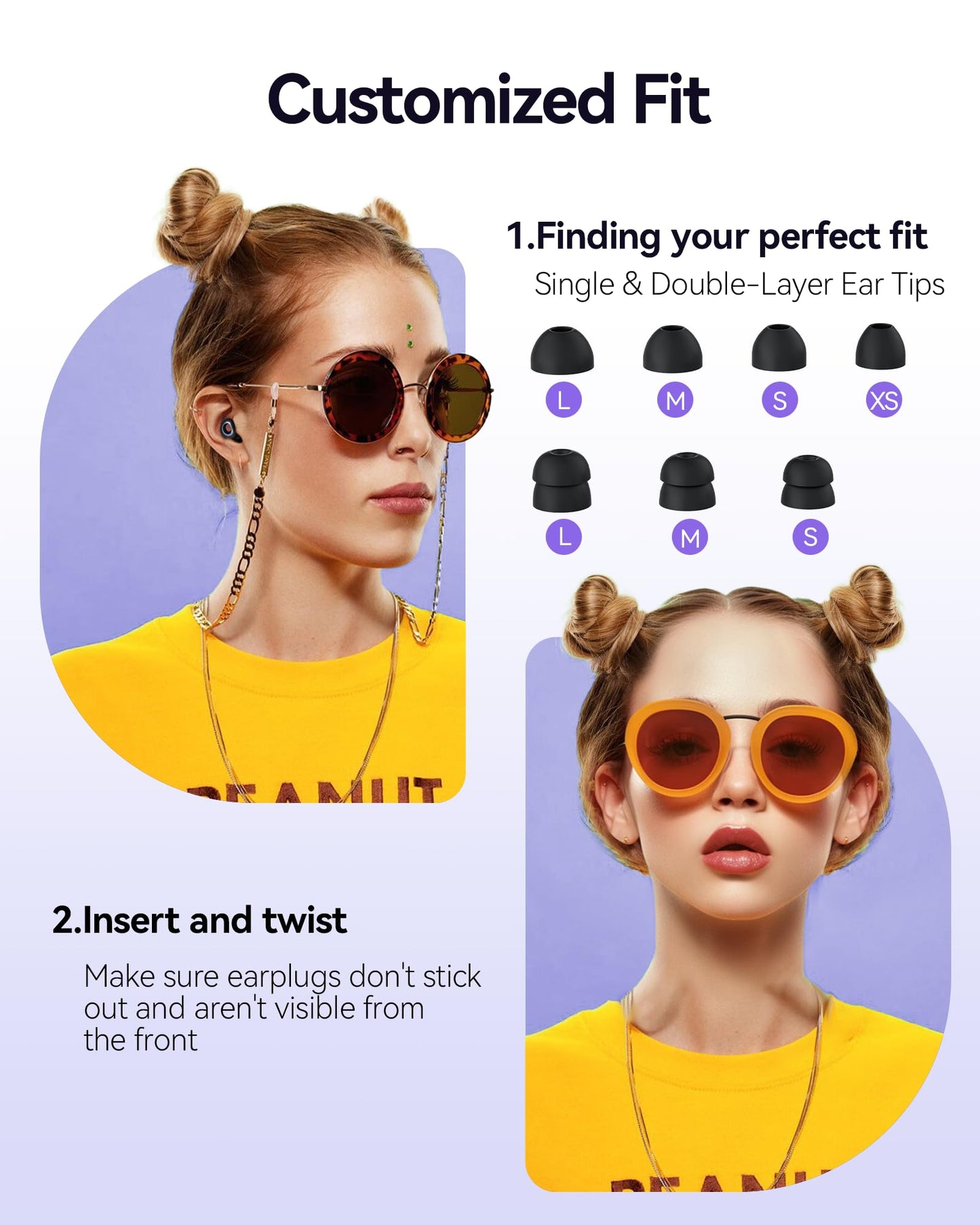 BIGOOD Ear Plugs for Sleeping, 50dB Noise Cancelling Ear Plug with 7 Pairs of Dual Single Layer Tips Reusable Ear Plugs for Noise Reduction, Silicone Earplugs for Concert, Snoring, Motorcycle Black