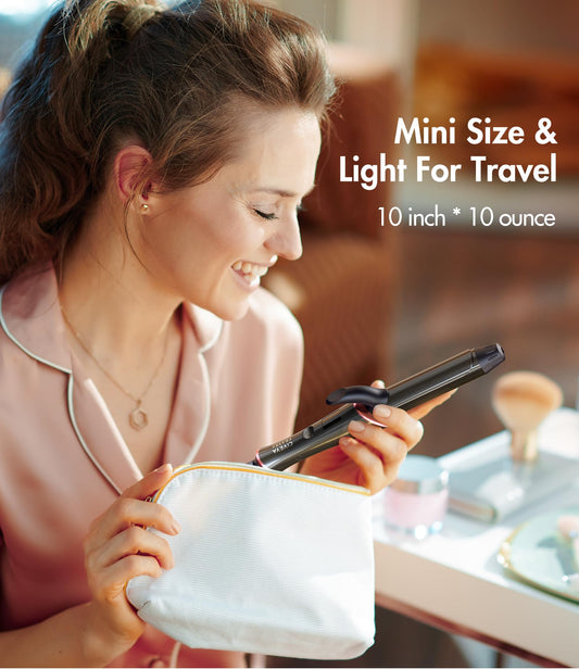 CIVEYA Travel Curling Iron Dual Voltage(110-240V)，1 Inch Mini Curling Iron Travel Size with 5 Adjustable Heat Settings, Ceramic Barrel with Argan Oil Infused, Portable