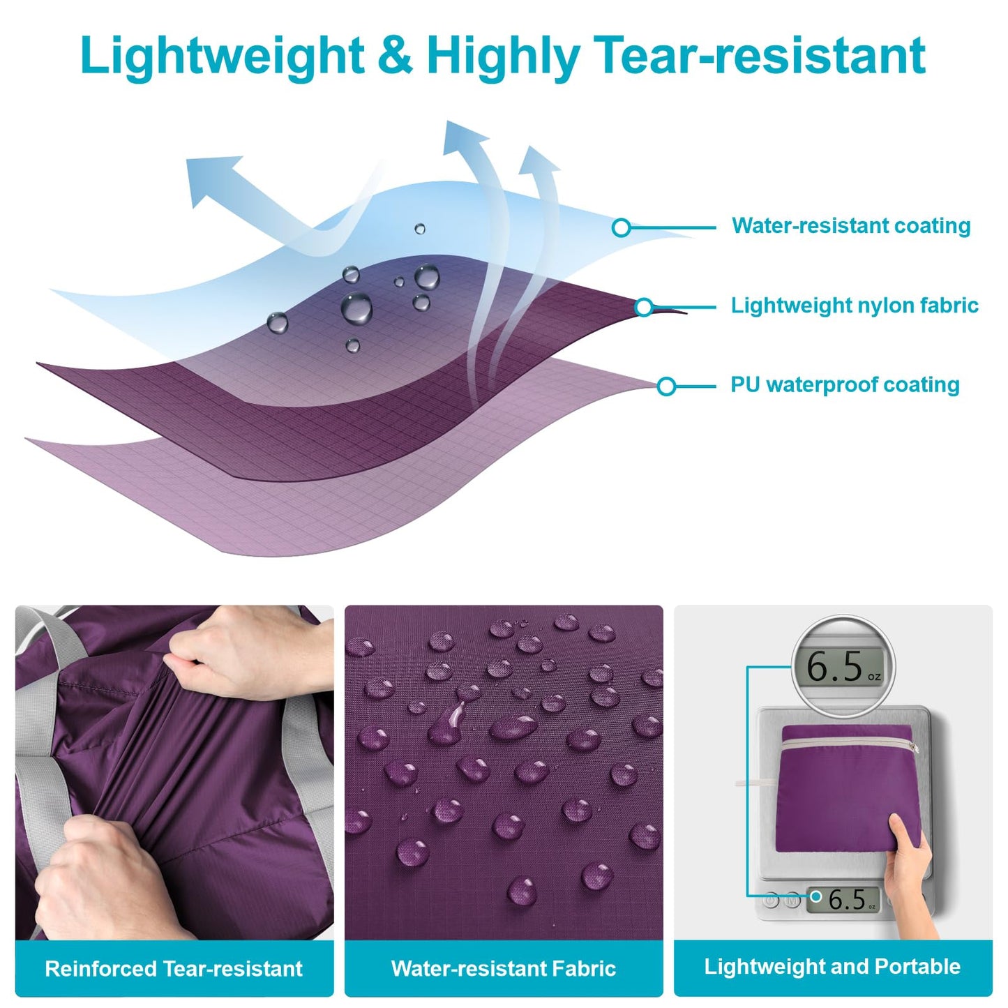 Cambond Spirit Airlines Personal Item Bag 18x14x8-30L Carry on Personal Item Travel Bags for Short Trip, Lightweight Compact Underseat Foldable Travel Duffel Bags, Purple