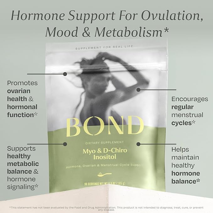 BOND Myo-Inositol & D-Chiro Inositol Powder – 40:1 Ratio – Hormone Balance for Women, Cycle & Ovulation Support – 90 Servings, Vegan, Sugar-Free
