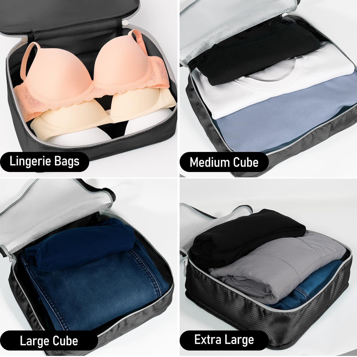 Lemoobolsa 5 Set Packing Cubes For Travel Essentials, Luggage Packing Organization Cubes Suitcase Organizer Bags Set For Luggage Travel Packing Cubes For Suitcases Durable (5 Pcs, Black)