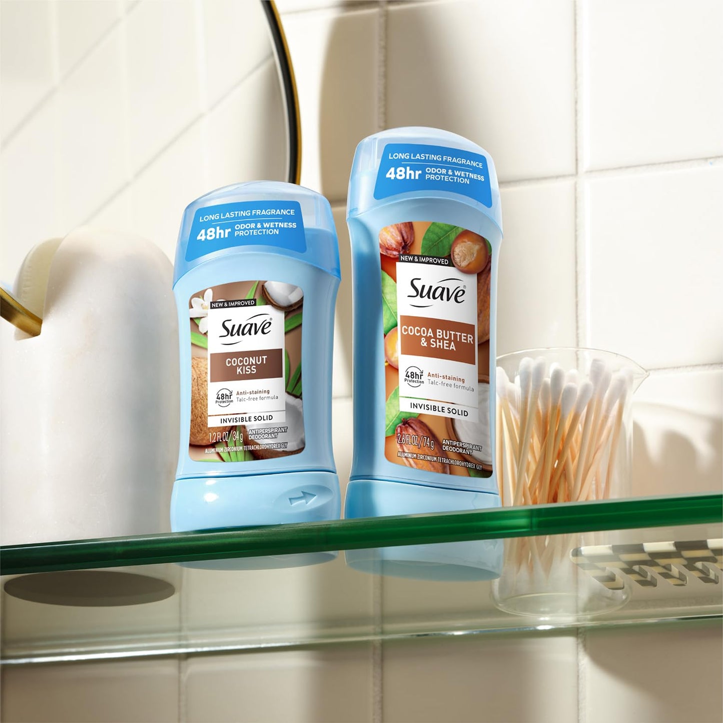 Suave Antiperspirant Deodorant for Women, Coconut Kiss 2-Pack – Anti-Staining Invisible Solid Sticks, Talc-Free, 1.2 Oz Ea