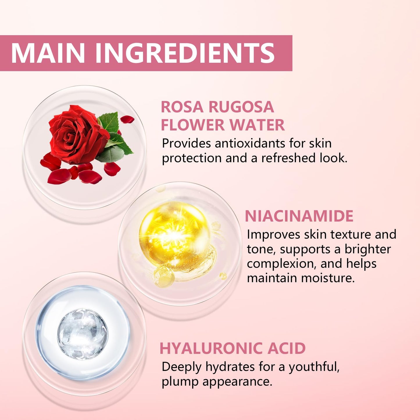 Travel Skincare 5% Niacinamide Serum with 5% Damascus Rose Water for Face Deep Hydration, Soothes Skin, Enhances Elasticity (3 Pack 0.507 fl.oz | 15ml)